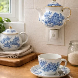 Lampada notturna Teiera in porcellana blu Toile