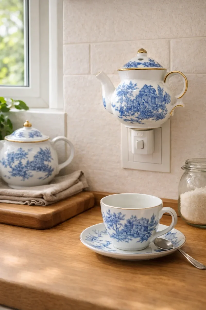 Lampada notturna Teiera in porcellana blu Toile - immagine 2