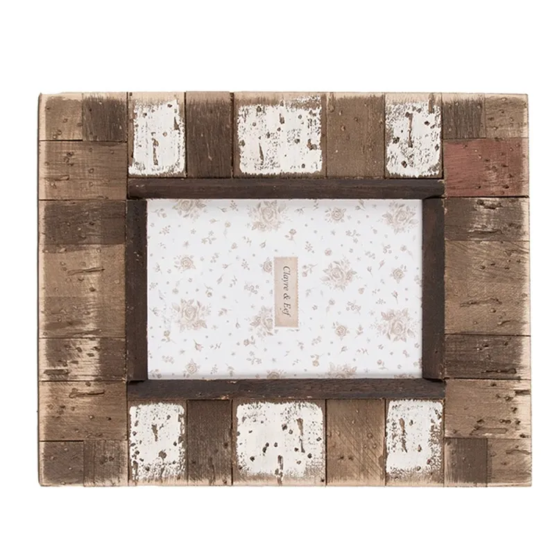 Cornice per foto in legno bianco e marrone 10x15 cm-Clayre & Eef - immagine 2